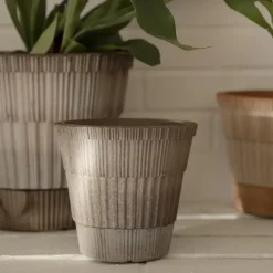 Bergs Potter Atlas raw bloempot met schotel, Grey, Ø14 cm< Bloempotten