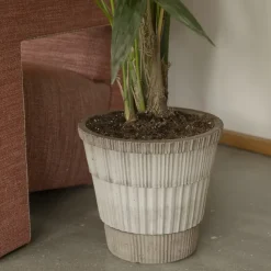 Bergs Potter Atlas raw bloempot met schotel, Grey, Ø21 cm< Bloempotten