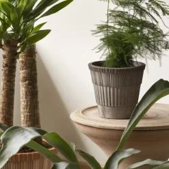 Bergs Potter Atlas raw bloempot met schotel, Grey, Ø18 cm< Bloempotten