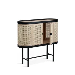 Warm Nordic Be My Guest drankkast, rotan, witgeolied eikenhout, zwart stalen onderstel< Kasten & Vitrines