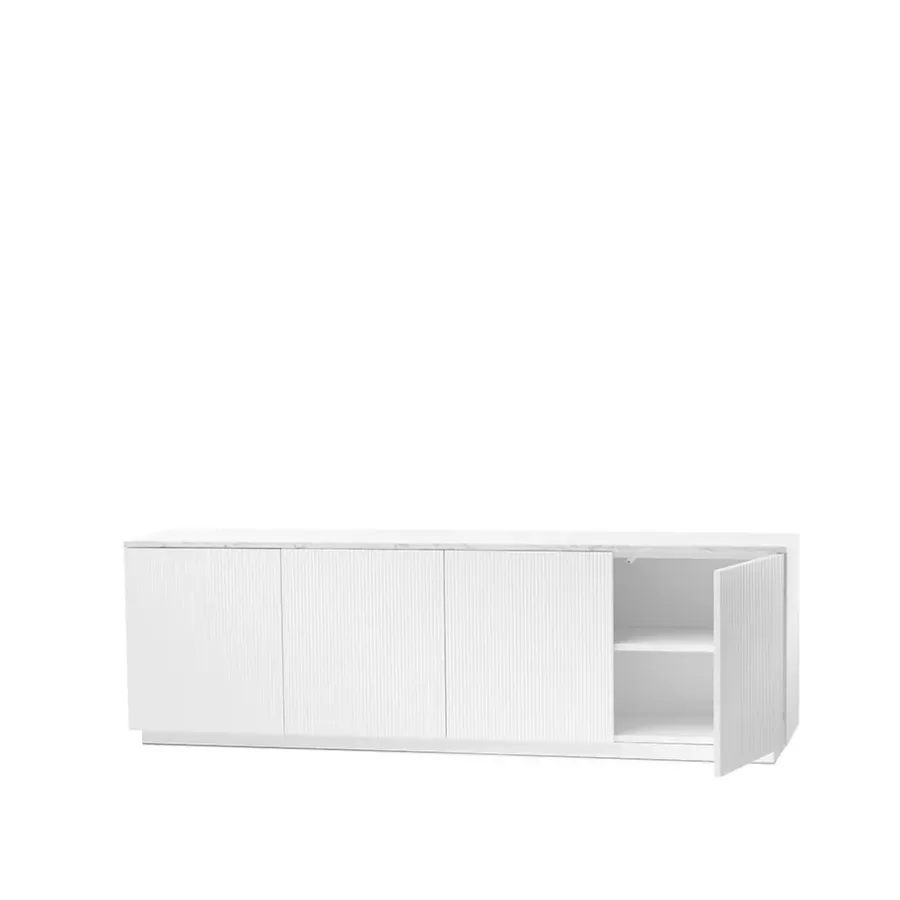 A2 Beam sideboard, witte lak, witte sokkel, blad van carrara marmer< Tv- & Mediameubels|Ladekasten & Dressoirs