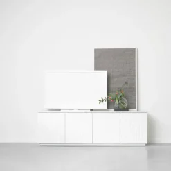 A2 Beam sideboard, witte lak, witte sokkel, blad van carrara marmer< Tv- & Mediameubels|Ladekasten & Dressoirs