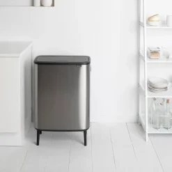 Brabantia Bo touch bin high 2x30 L, Mat geborsteld staal< Prullenbakken