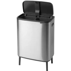 Brabantia Bo touch bin high 2x30 L, Mat geborsteld staal< Prullenbakken