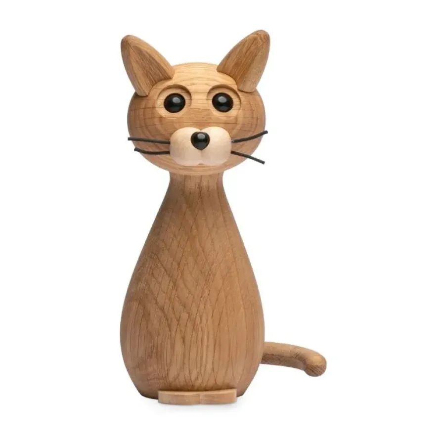 Spring Copenhagen Brave Kat decoratie 24 cm Eik, Eik< Houten Beelden