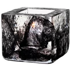 Kosta Boda Brick theelicht houder, zwart< Kaarsenhouders & Kaarsenborden