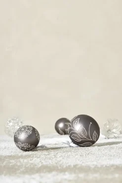 Lene Bjerre Cadelia kerstbal Ø6 cm, Donkergrijs, blad< Kerstdecoraties