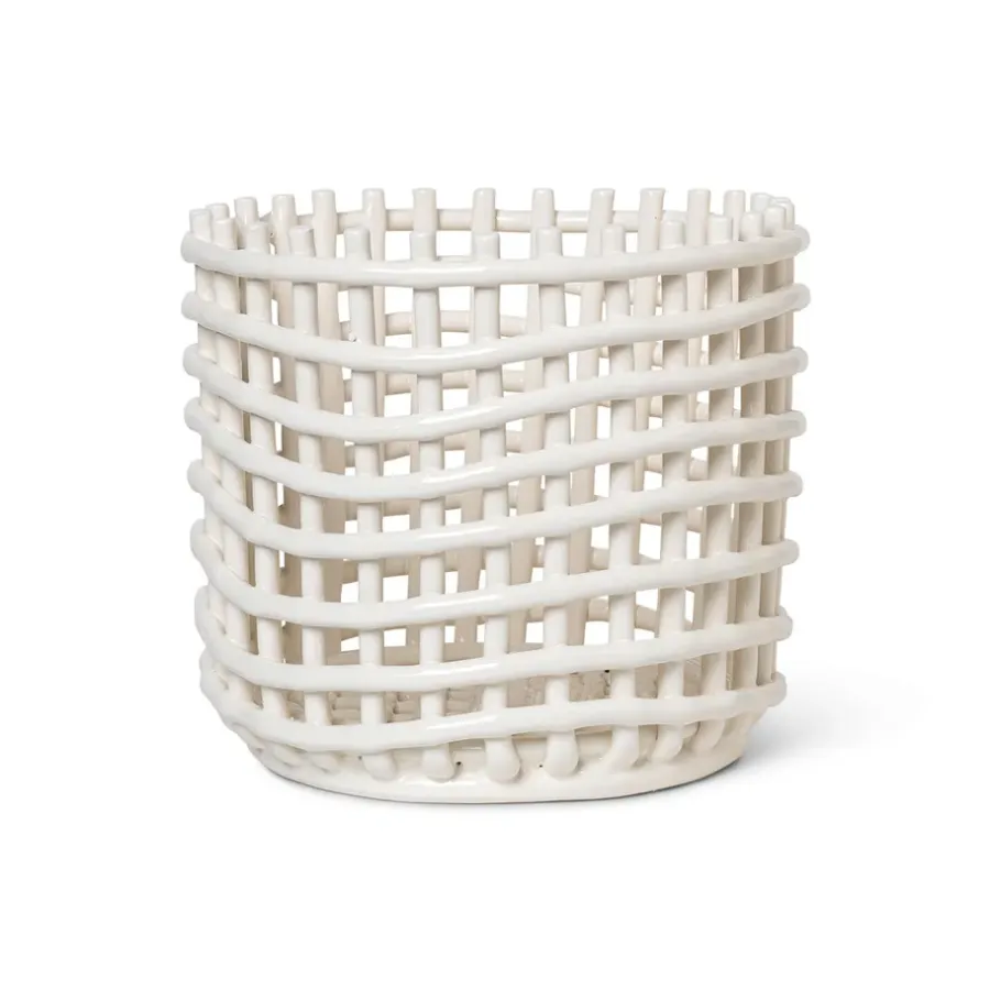 Ferm Living Ceramic gevlochten mand Ø23,5 cm, Off white< Opbergmanden