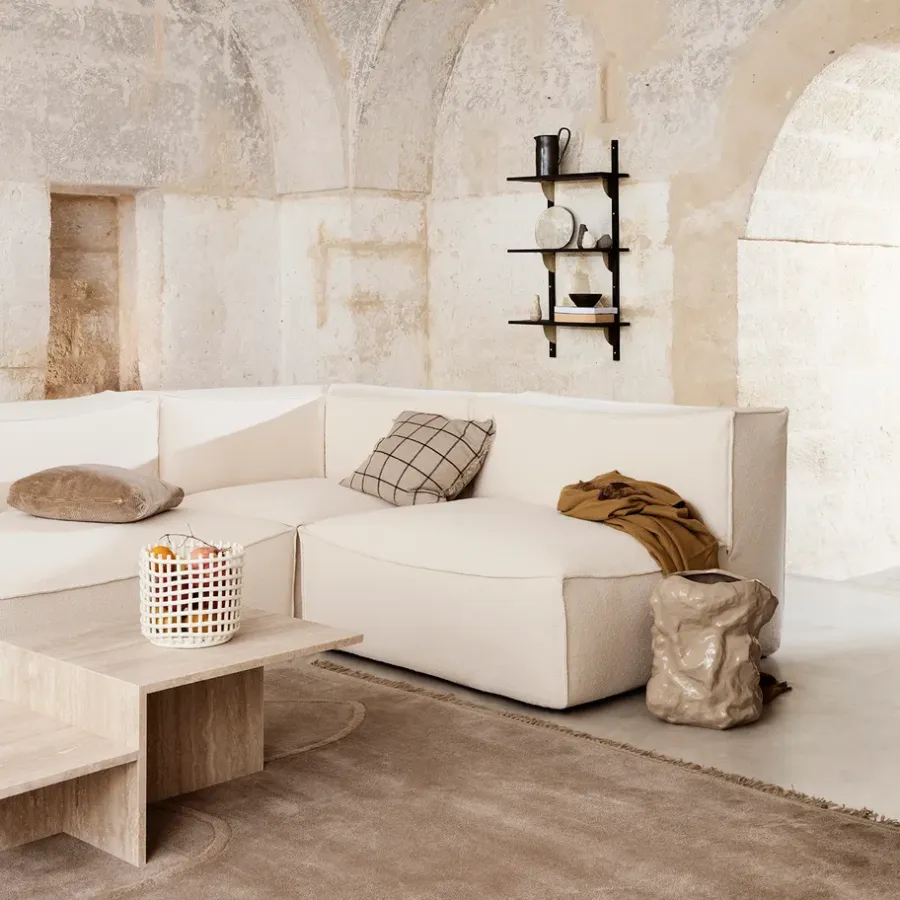 Ferm Living Ceramic gevlochten mand Ø23,5 cm, Off white< Opbergmanden