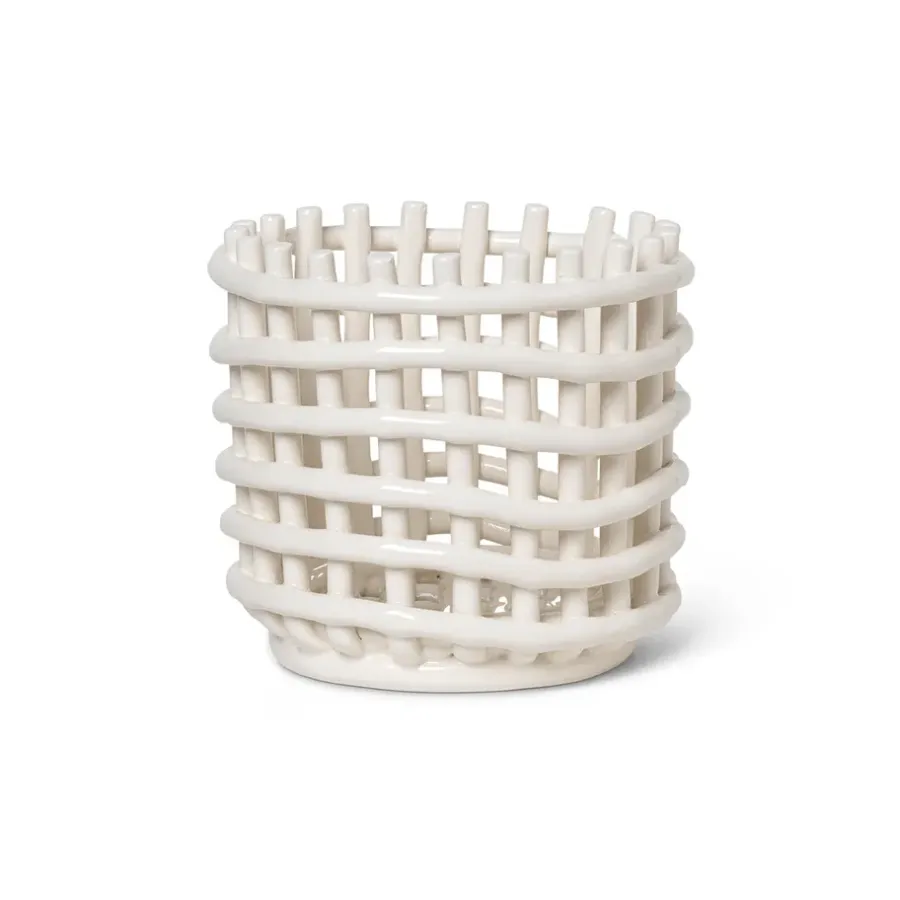 Ferm Living Ceramic gevlochten mand Ø16 cm, Off white< Opbergmanden