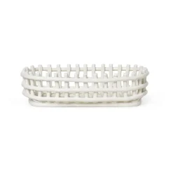 Ferm Living Ceramic gevlochten mand ovaal 15x30 cm, Off white< Opbergmanden