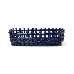 Ferm Living Ceramic gevlochten mand ovaal 15x30 cm, Blauw< Opbergmanden