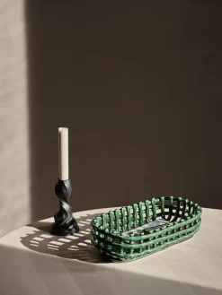 Ferm Living Ceramic gevlochten mand ovaal 15x30 cm, Emerald Green< Opbergmanden