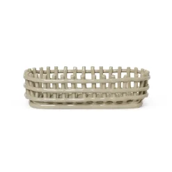Ferm Living Ceramic gevlochten mand ovaal 15x30 cm, Cashmere< Opbergmanden