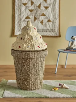 Bloomingville Cillie opbergmand met deksel Ø40 cm, Nature ice cream< Opbergoplossingen Voor De Kinderkamer|Opbergmanden