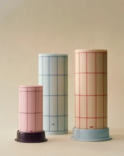 HAY Column Candle blokkaars large 25 cm, Light blue-blue grid check< Kaarsen