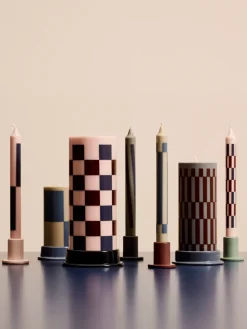 HAY Column Candle blokkaars large 25 cm, Pink-bordeaux-dark blue check< Kaarsen