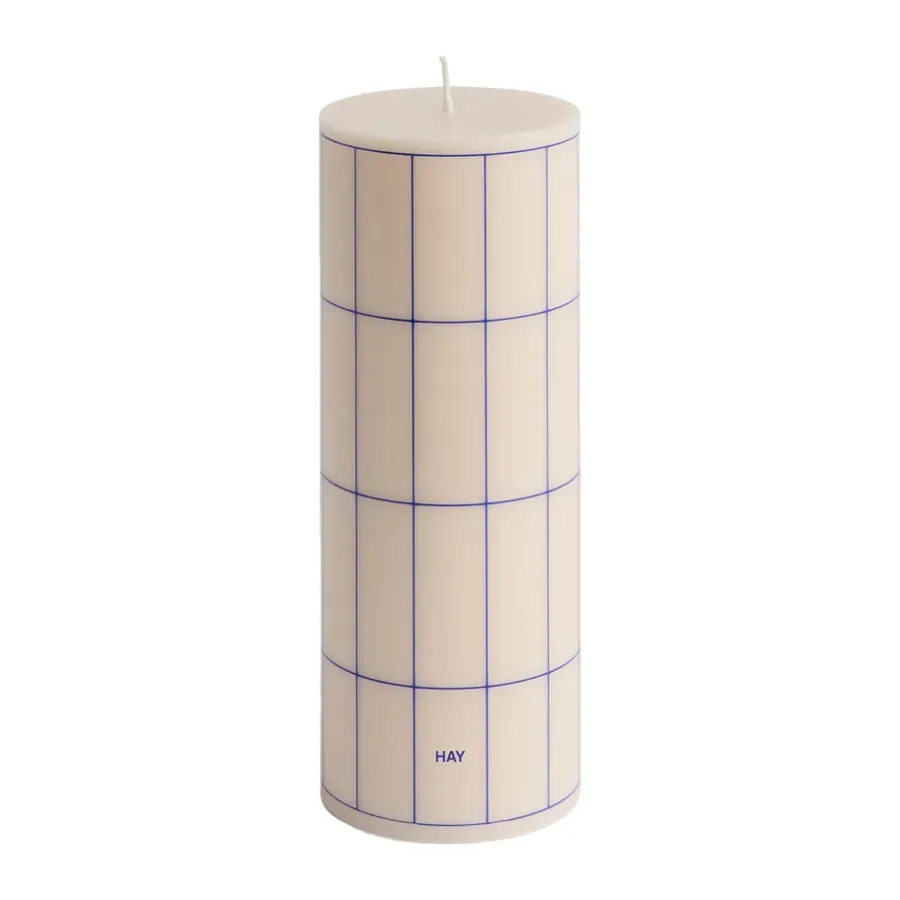 HAY Column Candle blokkaars medium 20 cm, Off white-blue grid check< Kaarsen
