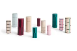 HAY Column Candle blokkaars medium 20 cm, Off white-bordeaux-blue-silver< Kaarsen