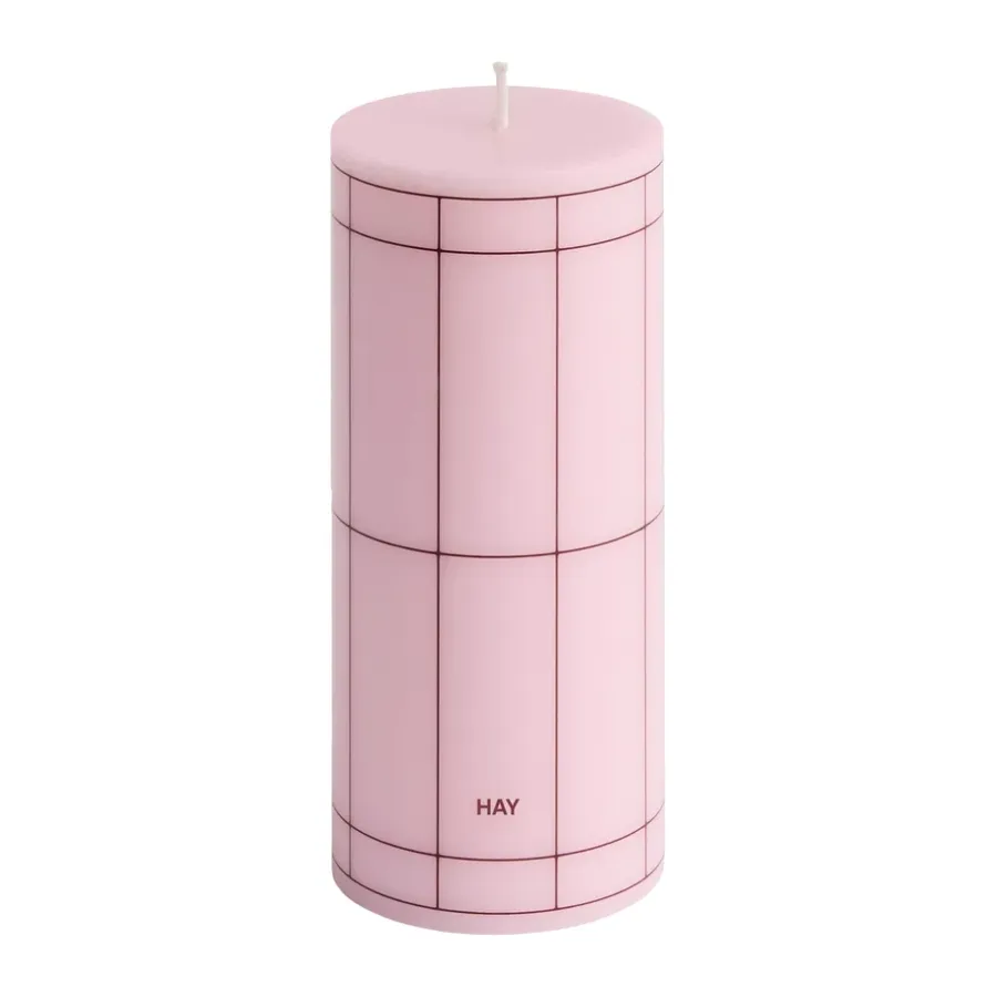 HAY Column Candle blokkaars small 15 cm, Light pink-bordeaux grid< Kaarsen