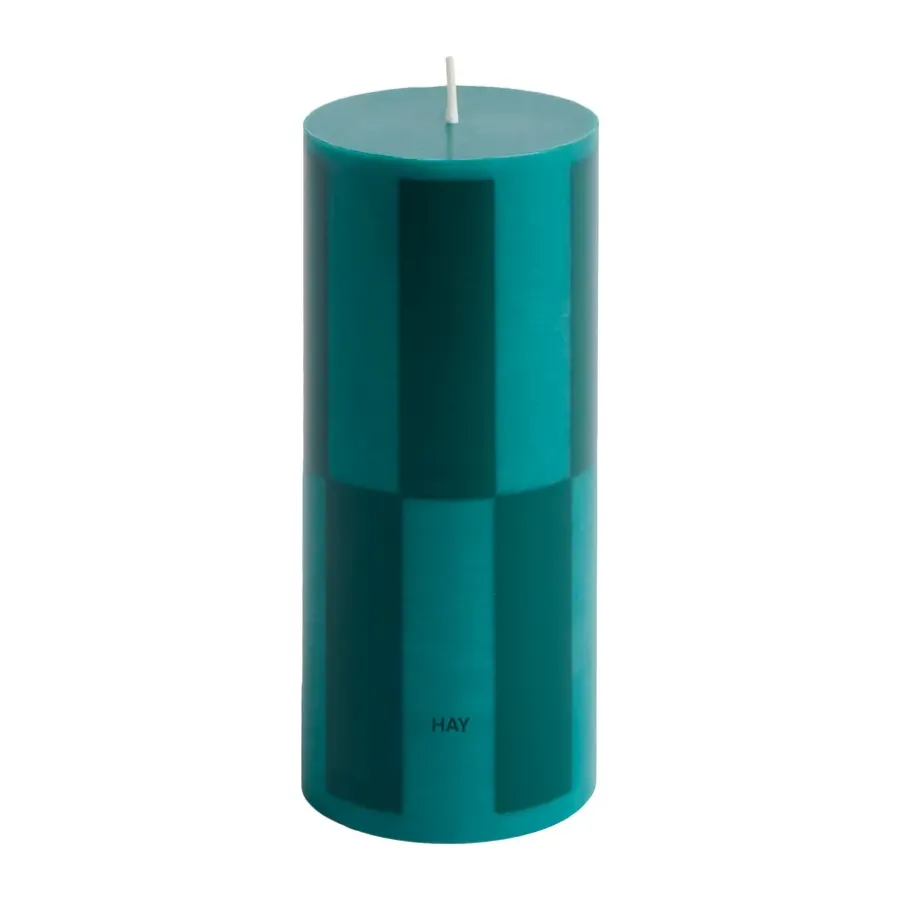 HAY Column Candle blokkaars small 15 cm, Green-dark green large check< Kaarsen