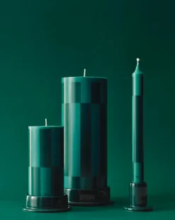 HAY Column Candle blokkaars small 15 cm, Green-dark green large check< Kaarsen