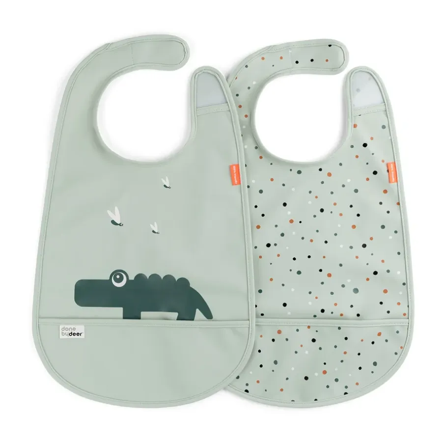 Done by deer Croco slabbetje met klittenband 2-pack, Green< Kinderkamer Interieuraccessoires|Kinderkamer Interieuraccessoires