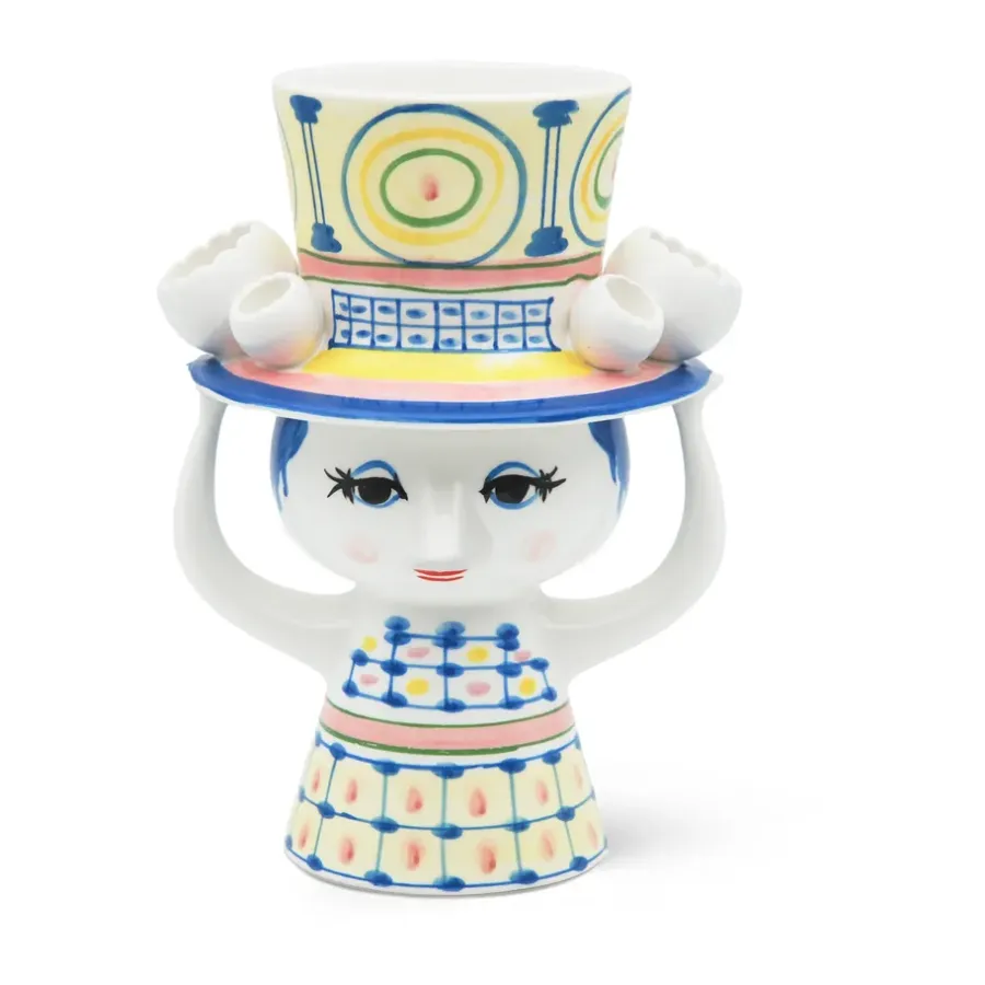 Bjørn Wiinblad Dame med hat vaas H20,5 cm, Blauw< Vazen