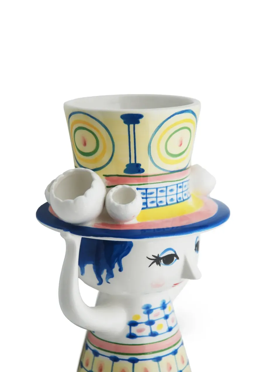 Bjørn Wiinblad Dame med hat vaas H20,5 cm, Blauw< Vazen