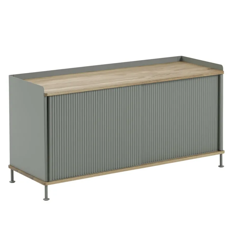Muuto Enfold bijzettafel laag 125x45x63 cm, Oak-Dusty green< Tv- & Mediameubels|Ladekasten & Dressoirs