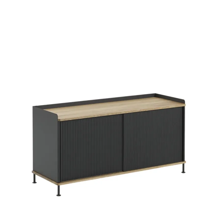 Muuto Enfold Low Sideboard, Black-Oak-Metal< Tv- & Mediameubels|Ladekasten & Dressoirs