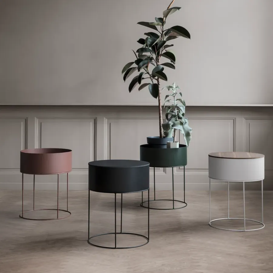Ferm Living plant box rond, zwart< Bloempotten