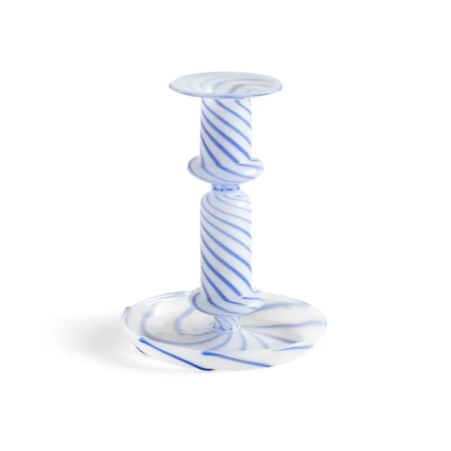HAY Flare Stripe medium kandelaar, Blauw-wit< Kandelaars