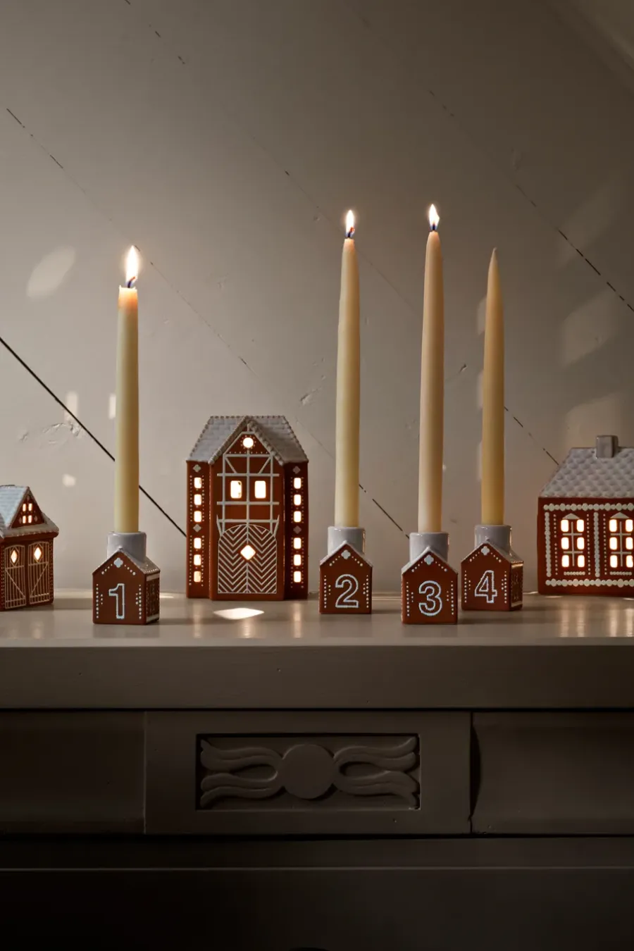 Kähler Gingerbread adventskaarsenhouder 4 delen, Bruin< Adventskandelaars & -Kaarsen
