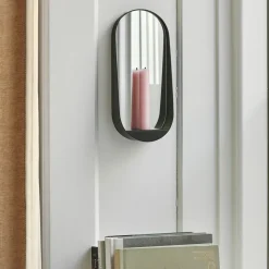 Gejst Glim spiegel/kandelaar ovaal 12x28 cm, Zwart< Wandspiegels