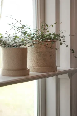 DBKD Grow pot Ø13 cm met schotel, Creme structure< Bloempotten