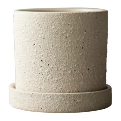 DBKD Grow pot Ø10 cm met schotel, Creme structure< Bloempotten
