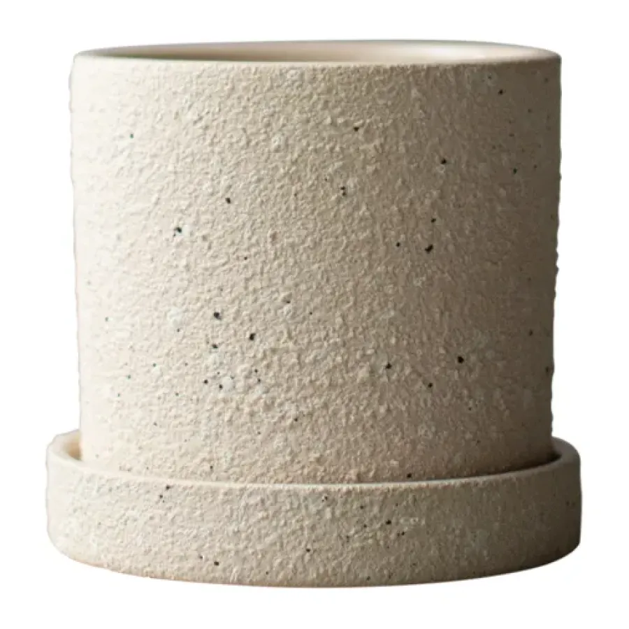 DBKD Grow pot Ø10 cm met schotel, Creme structure< Bloempotten