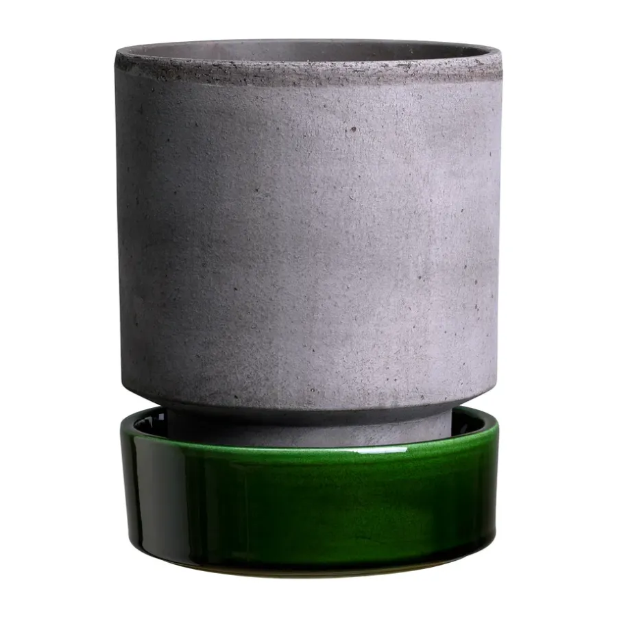 Bergs Potter Hoff pot, Ø14 cm, Raw Grey-Emerald Green< Bloempotten