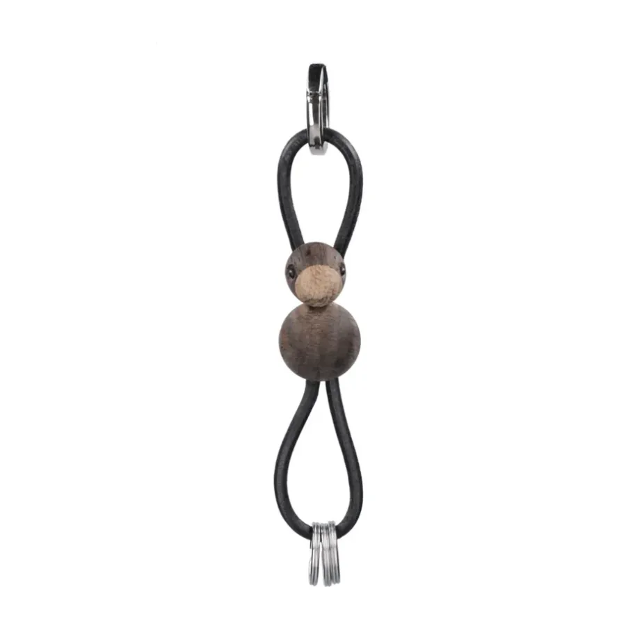Kay Bojesen Denmark Kaj Bojesen vogel sleutelhanger, Gerookt eiken, zwart leer< Houten Beelden