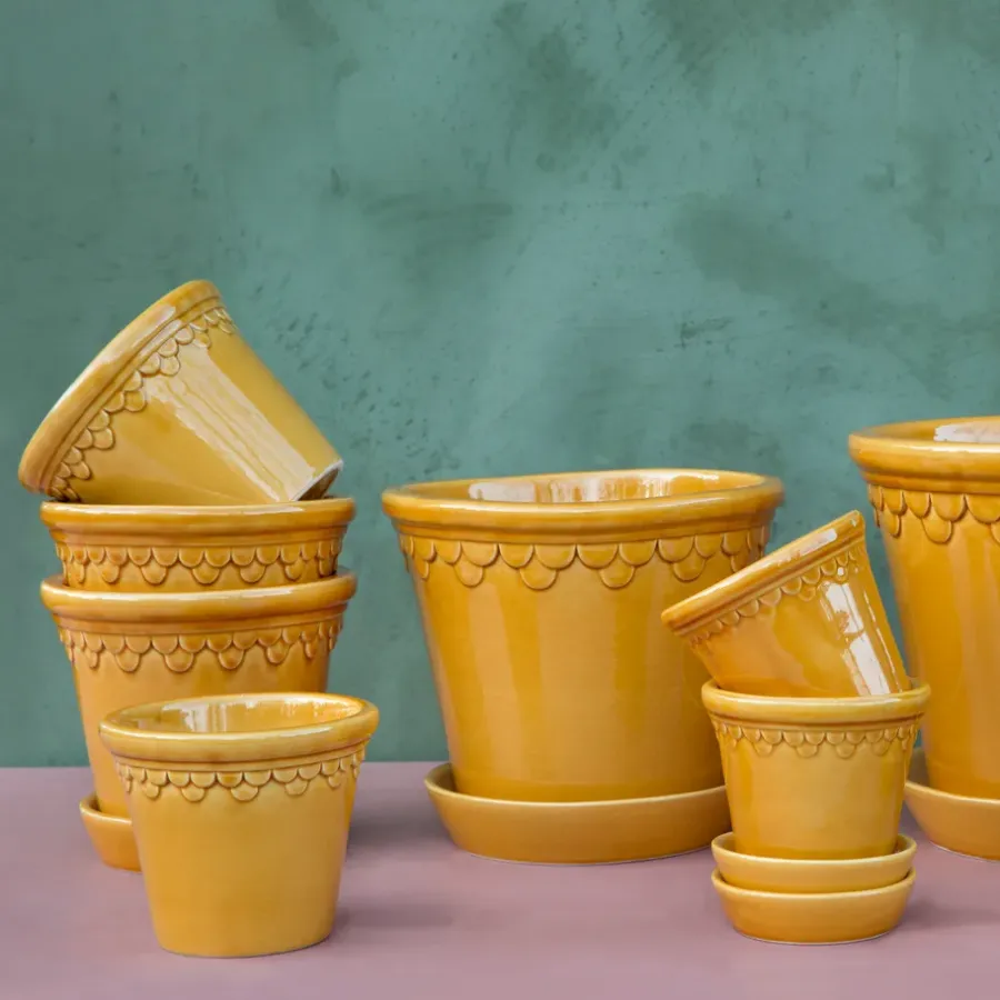 Bergs Potter Københavner pot geglazuurd Ø10 cm, Geel< Bloempotten