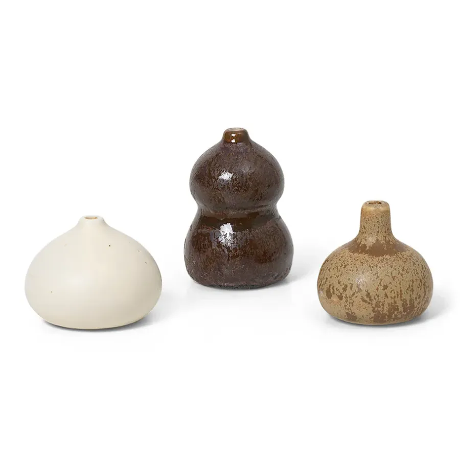 Ferm Living Komo vaas mini set van 3, Brown-white< Vazen