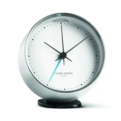 Georg Jensen Koppel tafelklok Ø 10 cm., wit-roestvrij staal< Tafelklokken