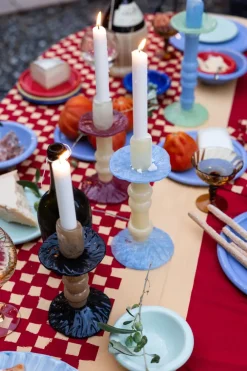 Byon Lara kandelaar M 26 cm, Lichtbeige-lichtblauw< Kaarsenhouders & Kaarsenborden