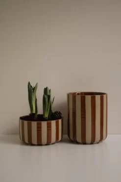 DBKD Line pot Ø14x16 cm, Stripe nougat< Bloempotten