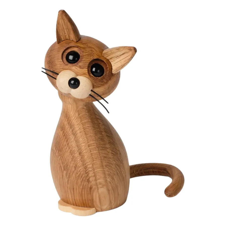 Spring Copenhagen Lucky decoratie kat, Eikenhout< Houten Beelden