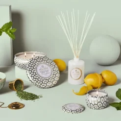 Voluspa Maison Blanc Mini Tin geurkaars 25 uur, Moroccan Mint Tea< Geurkaarsen & Aroma Diffusers