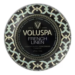 Voluspa Maison Noir Mini Tin geurkaars 25 uur, French Linen< Geurkaarsen & Aroma Diffusers
