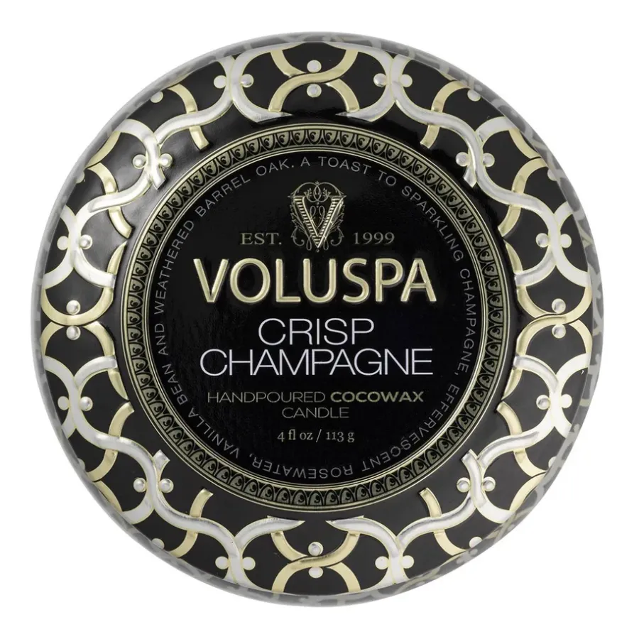 Voluspa Maison Noir Mini Tin geurkaars 25 uur, Crisp Champagne< Geurkaarsen & Aroma Diffusers