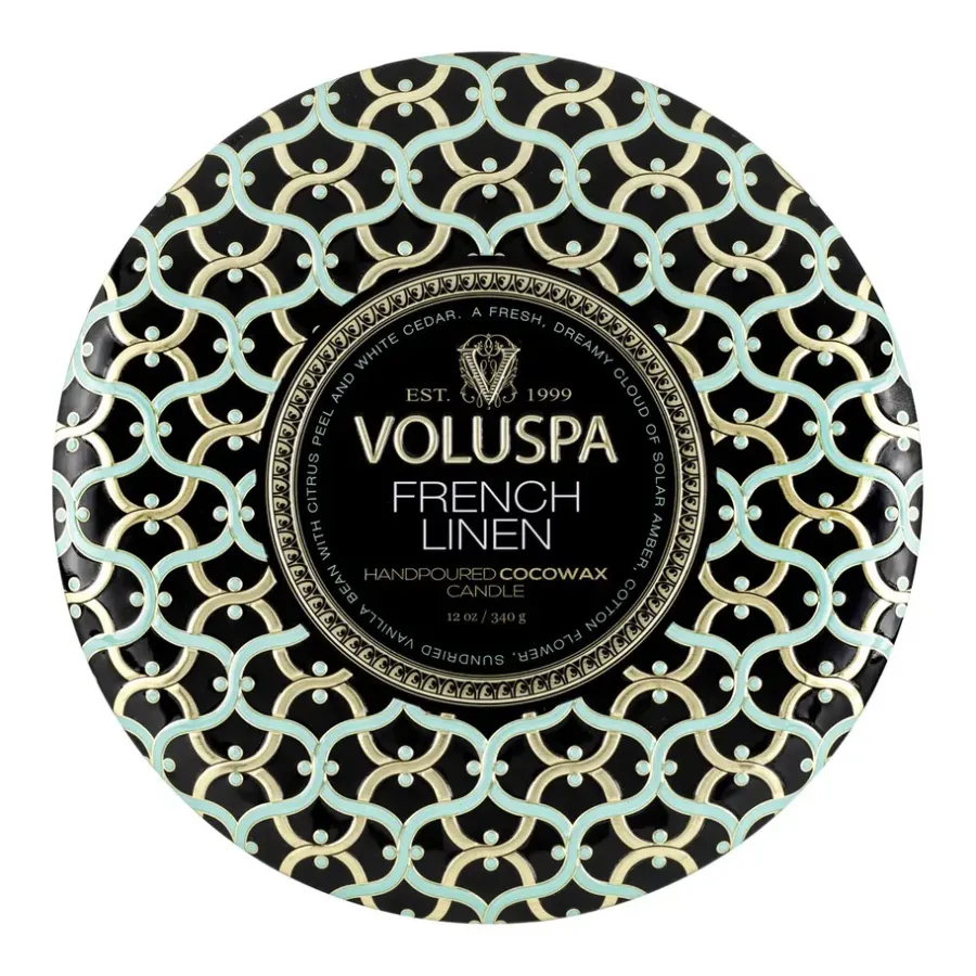 Voluspa Maison Noir 3-wick Tin geurkaars 40 uur, French Linen< Geurkaarsen & Aroma Diffusers